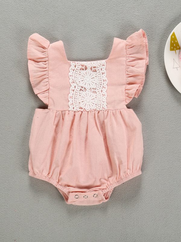 كاميليا روفلز رومبر للأطفال الرضع البنات رومبر مزين بزهور مرقعة ظهر متقاطع بذلة لعب ملابس أزياء