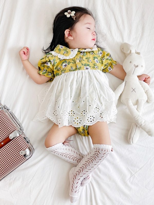 ملابس شخصية الموضة النسخة الكورية رومبر أطفال مزين بالزهور