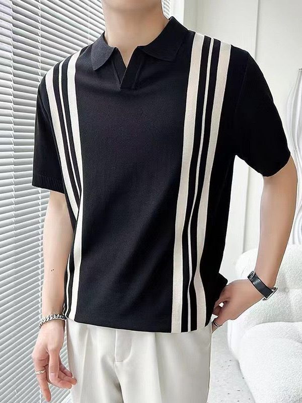 تي شيرت رجالي مخطط بألوان مختلطة