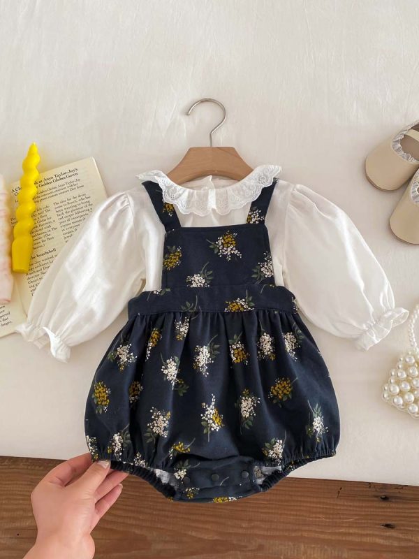 ملابس ربيعية للأطفال ربيعية صغيرة مزينة بالزهور وذات حمالات للنساء