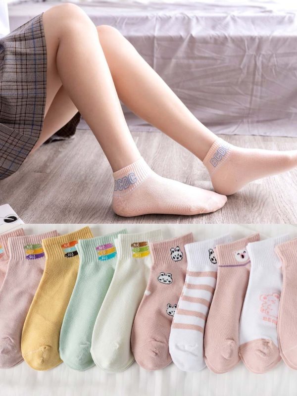 جوارب نسائية قصيرة من القطن الخالص بلون الحلوى على الطراز الياباني