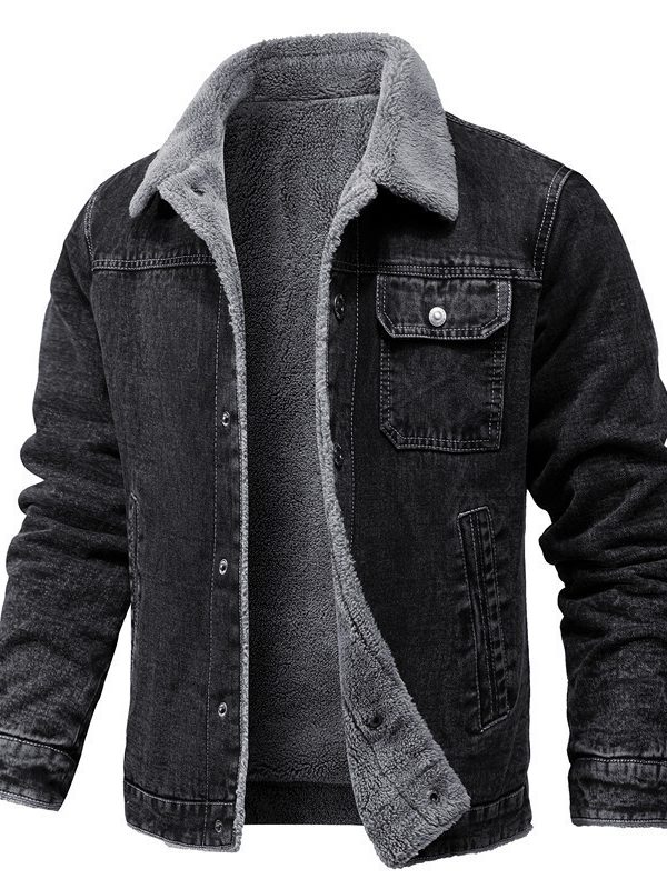 Retro Lapels Loose Cotton Jacket Fleece-lined Thickening Denim Jacket