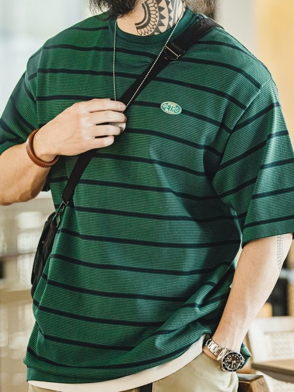 Men's Retro Fine Striped Contrasting Short Sleeved Shirt