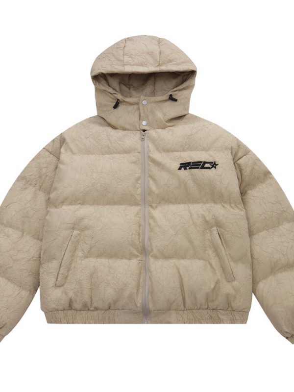 Texture Pleated Warm Thick Loose Hooded Cotton Coat