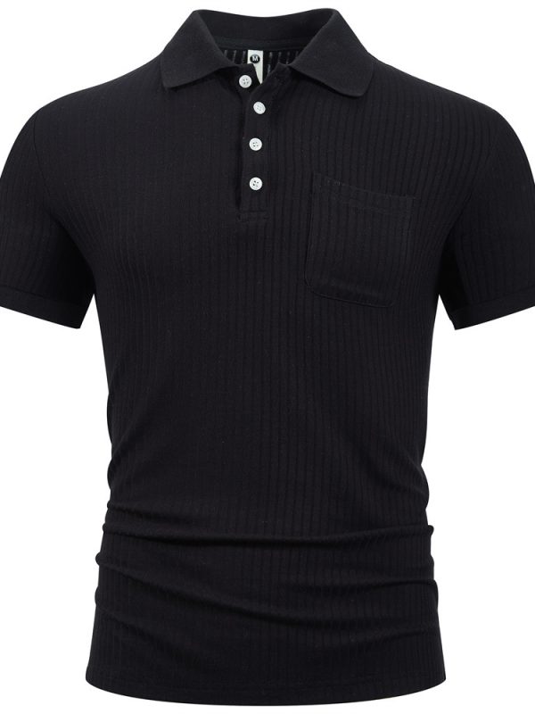 قميص رجالي مخطط من القطن بأكمام قصيرة وعصري