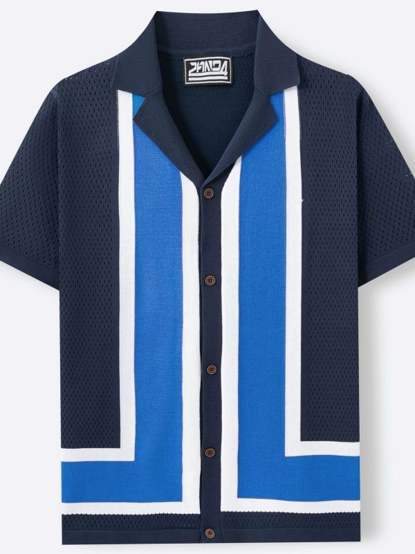 قميص رجالي صيفي جديد مخطط بألوان متباينة