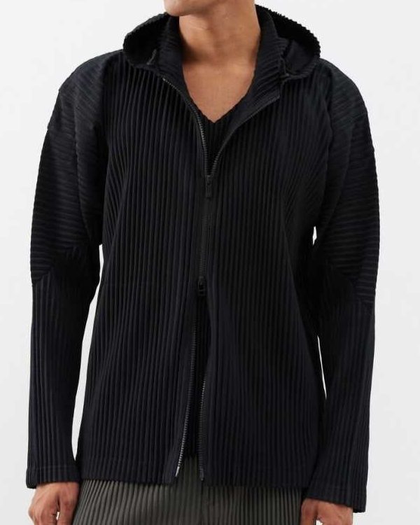 Pleated Two-way Zipper Hooded Sweater Men's Casual High-grade Three-dimensional Profile