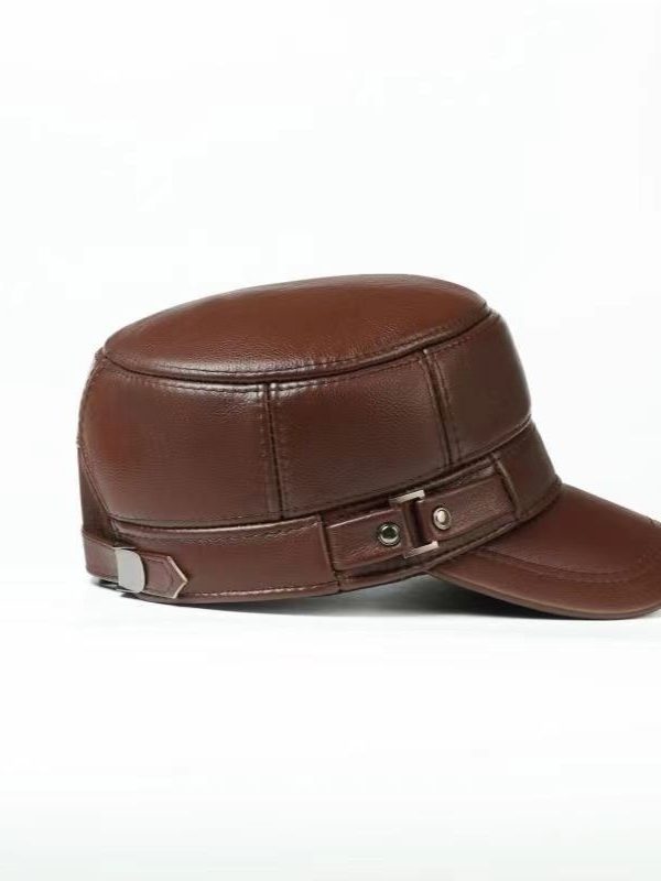 Outdoor Middle-aged And Elderly Men's Autumn And Winter Flat Top Cowhide Hat