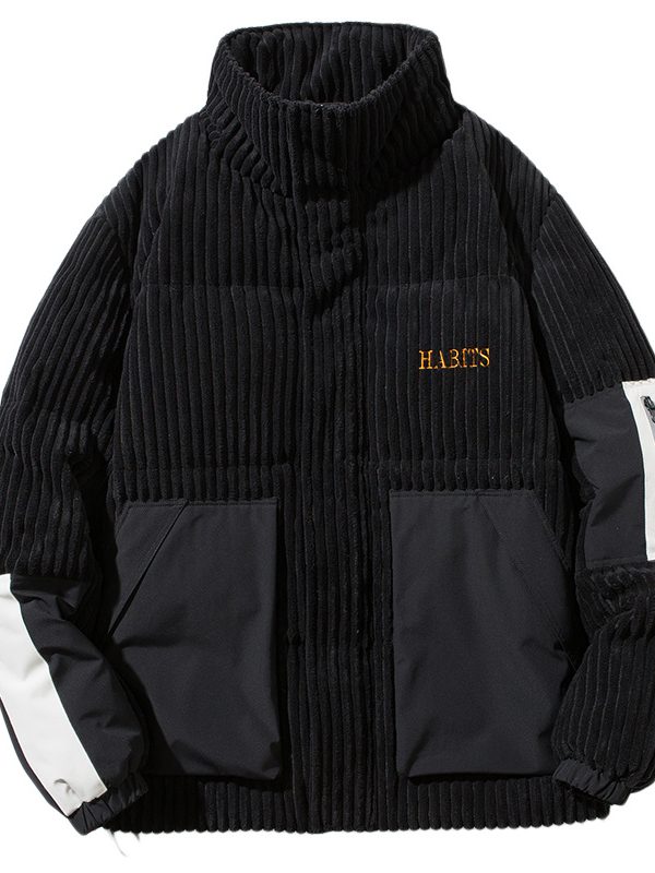Retro Corduroy Stand-up Collar Down Jacket Men's Winter Loose And Warm