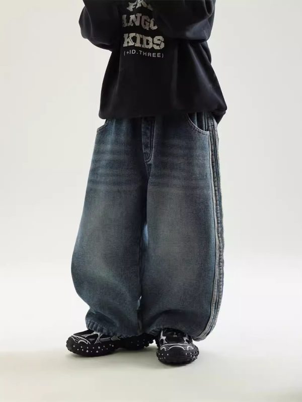 بنطلون جينز شتوي جديد مبطن بالصوف دافئ وفضفاض للأولاد