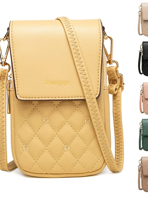 Plaid Sewing Design Mobile Phone Bags For Women Simple Buckle Multifunctional Crossbody Shoulder Bag