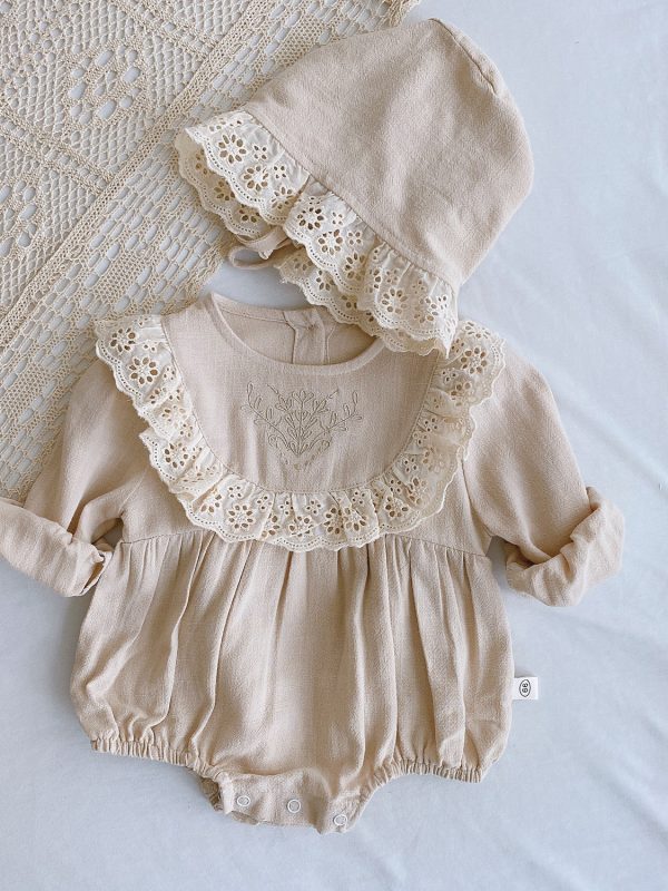 قبعة مجانية من الدانتيل رومبر أطفال ربيع ملابس رومبر حديثي الولادة فستان احتفال بعيد الميلاد الأول