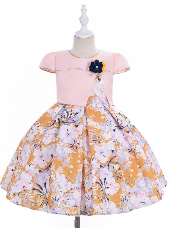 فستان منتفخ مطبوع عليه صورة عيد ميلاد فتاة صغيرة