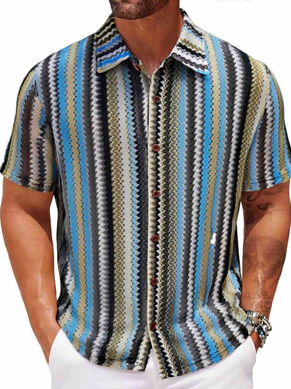 قميص رجالي صيفي جديد مخطط على الطراز العرقي