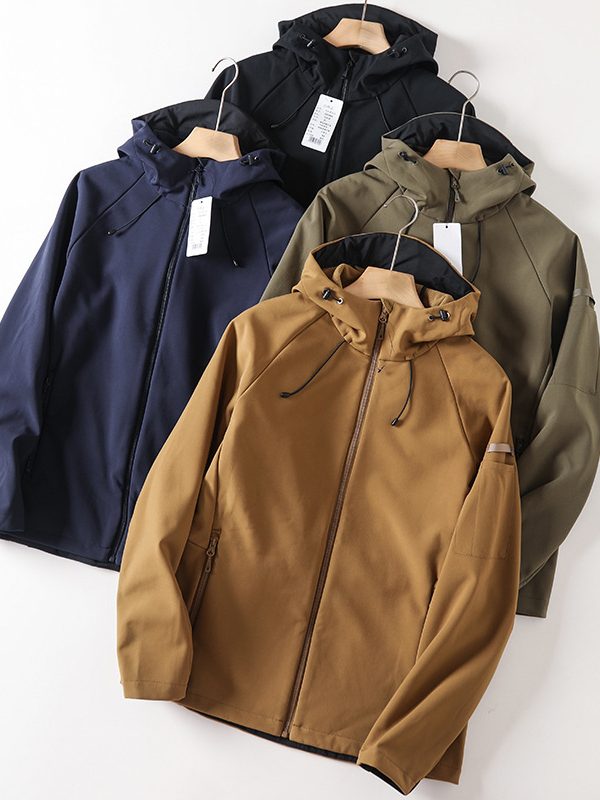 Windproof Men's Fleece-lined Soft Case Hooded Jacket