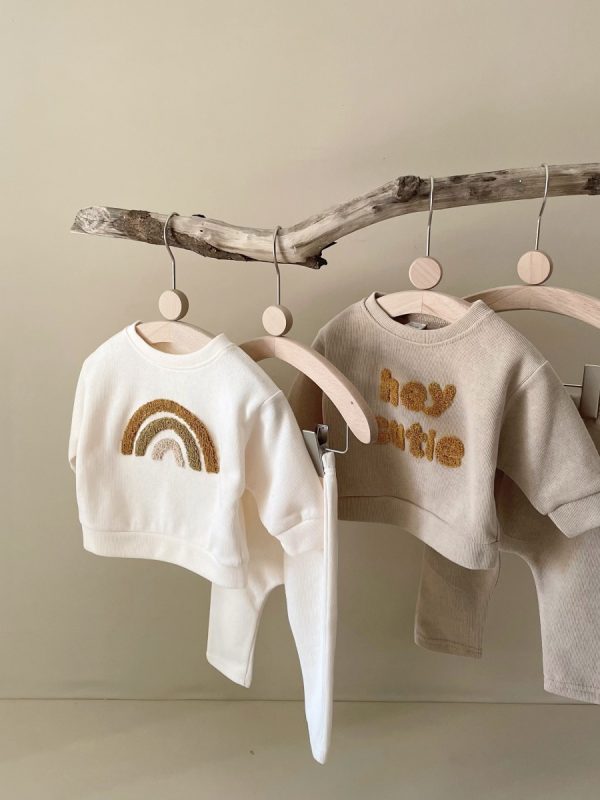 Spring And Autumn Newborn Alphabet Embroidery Baby Long Sleeve Two-piece Suit