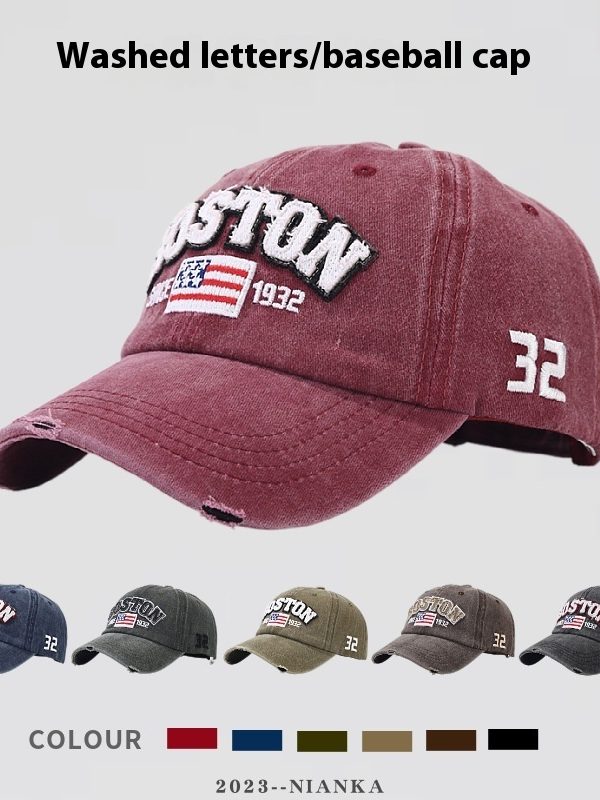 Washed Letter Baseball Cap Vintage Distressed