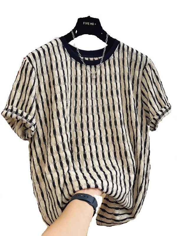Men's Casual Loose Textile Short Sleeve Stripes