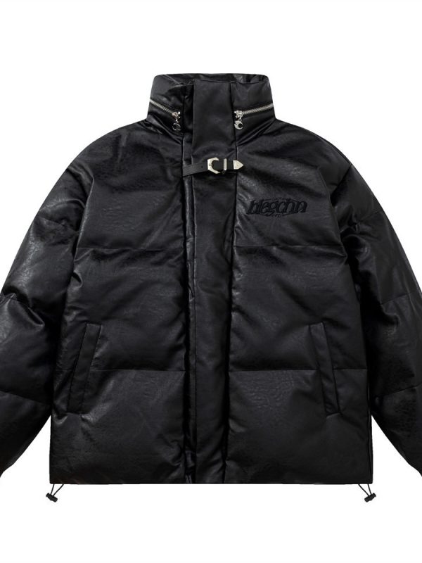 Winter Thickening Stand Collar PU Leather Coat