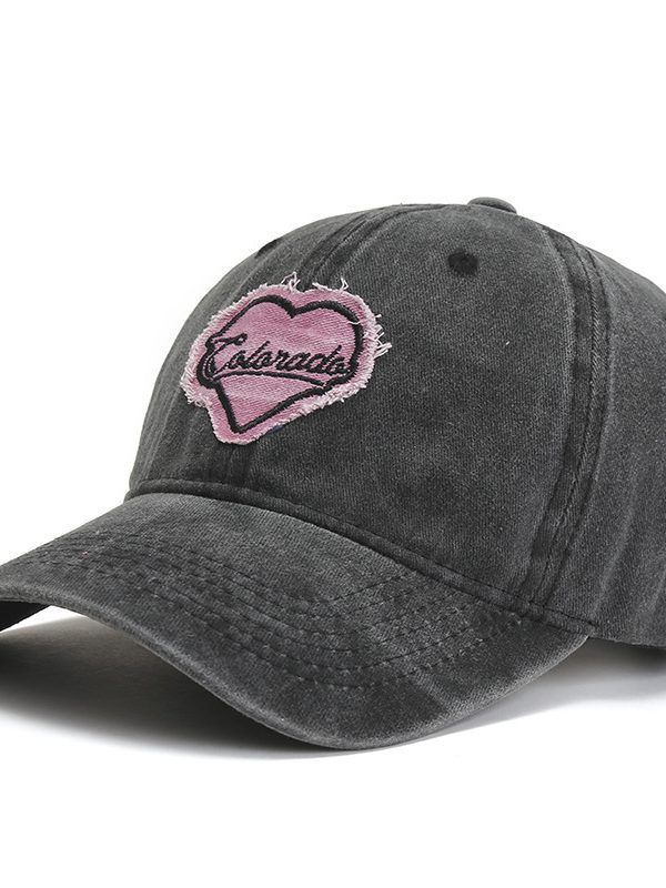 Heart Embroidered Couple Baseball Hat Retro Washed