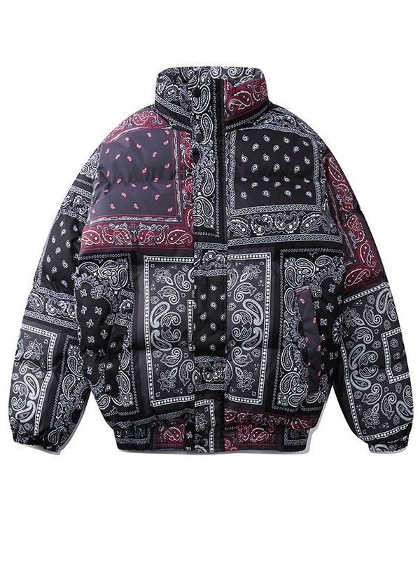 Retro Cashew Flower Full Print Padded Coat