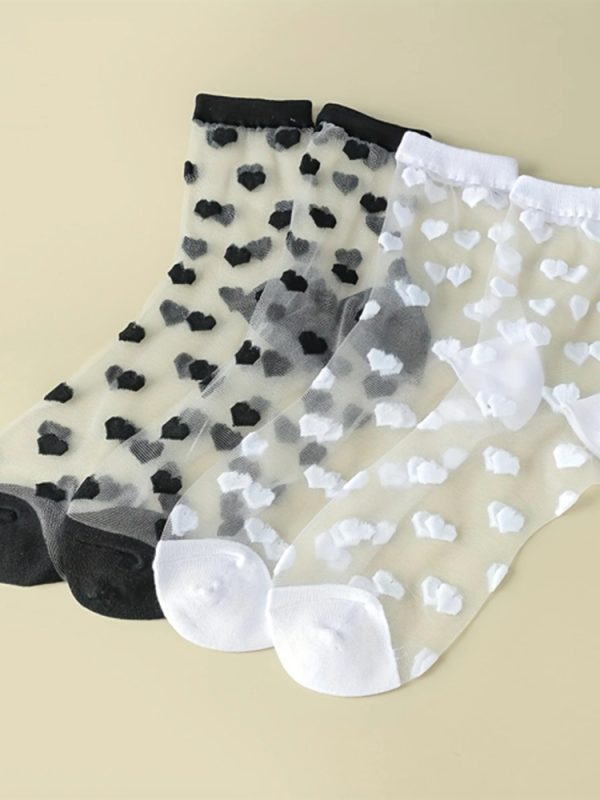 Spun Glass Crystal Tube Socks Women's Summer Thin Black Polka Dot Breathable Mesh