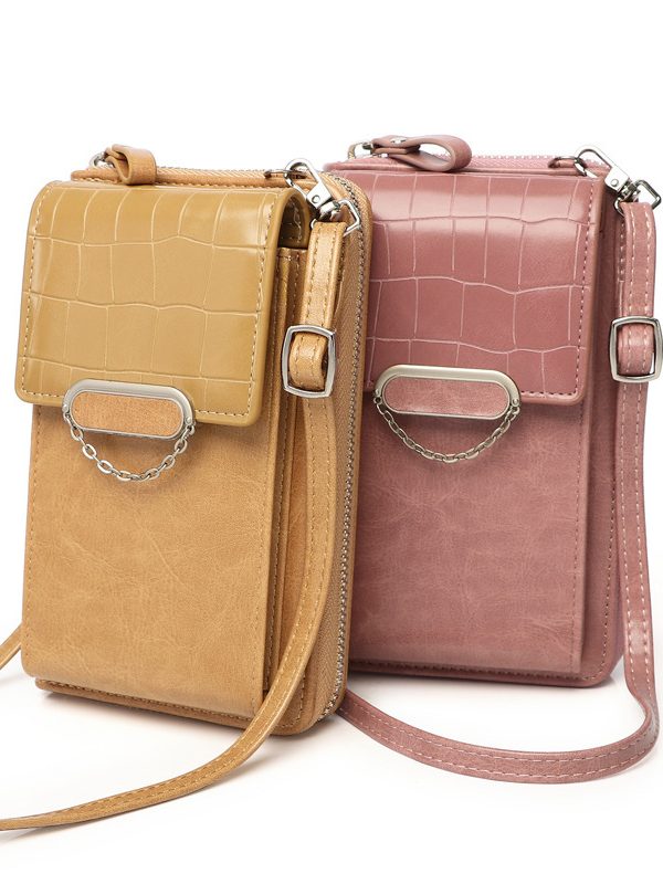 Mobile Phone Bag For Women Chain Stone Pattern Design Shoulder Bags