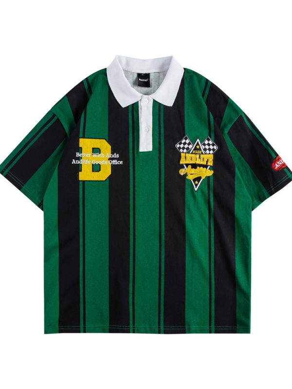 قميص بولو رجالي مطرز بأحرف مخططة