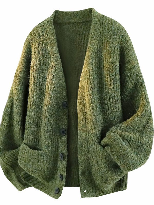 Retro Green Cardigan Sweater Men's Casual Knitted Jacket