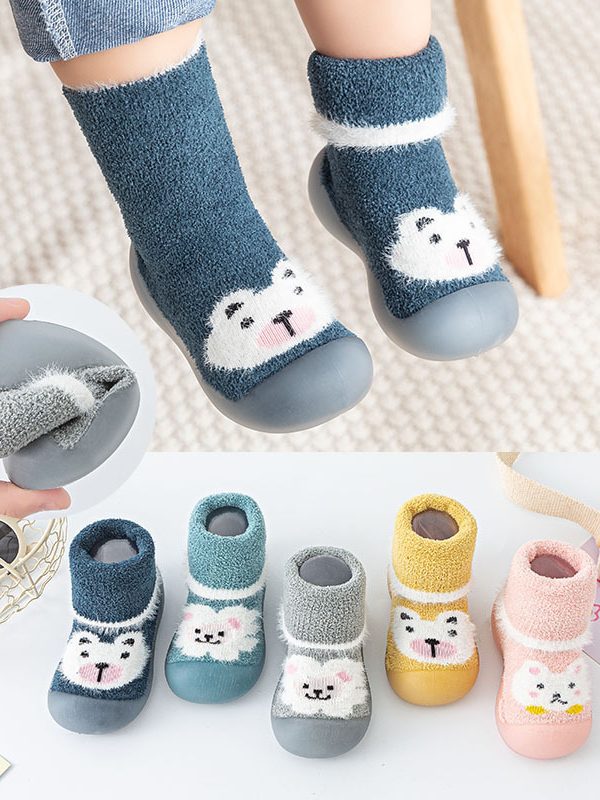 Baby Toddler Autumn And Winter Fleece-lined Children Sock Sneakers Infant Soft Bottom Floor Shoes