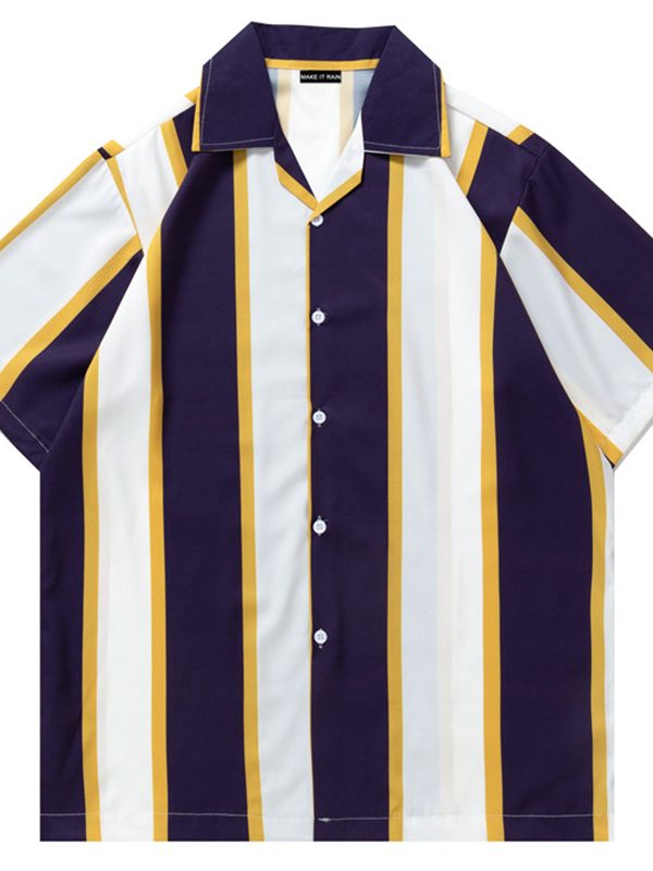 قميص رجالي مخطط بأكمام قصيرة بتصميم عصري على طراز الكلية