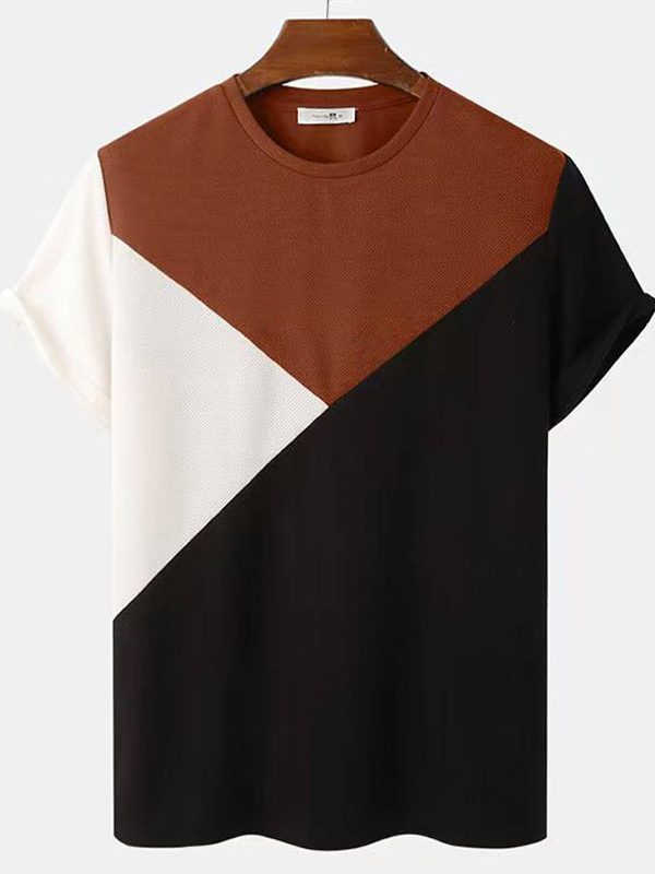 Striped 3D Printed Short Sleeve Knitted Mesh Top