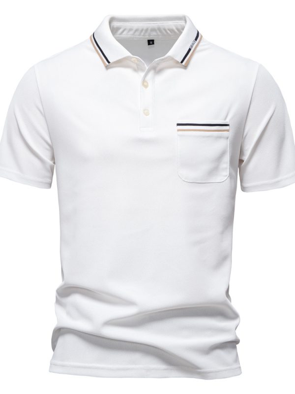 Short-sleeved Polo Shirt Striped Lapel Business Casual Top Men