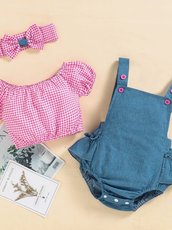 بنطلون جينز قصير بحمالات للبنات