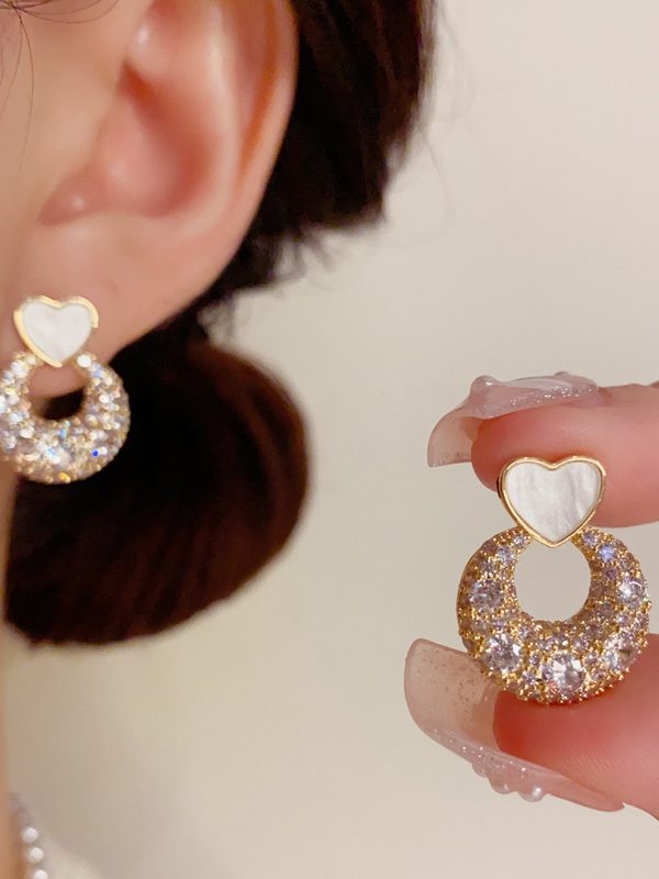 Female Versatile High-end Heart Ring Zircon Earrings