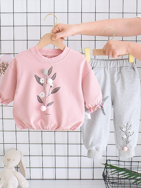 طقم ملابس بناتي من قطعتين بأكمام طويلة