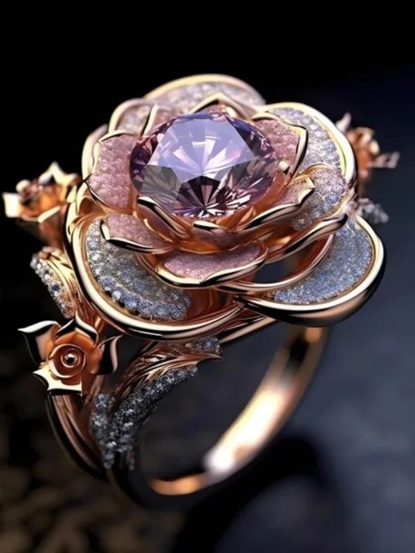 خاتم فاخر وعالي الجودة مرصع بالزركون الوردي