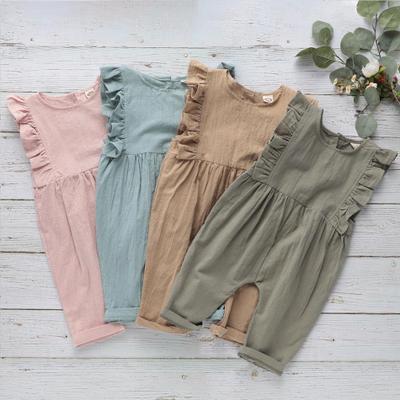 جمبسوت بناتي بلون موحد من القطن والكتان