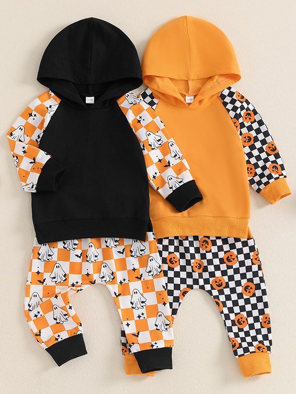 طقم مكون من قطعتين للأطفال: هودي متعدد الألوان وبنطال كاروهات