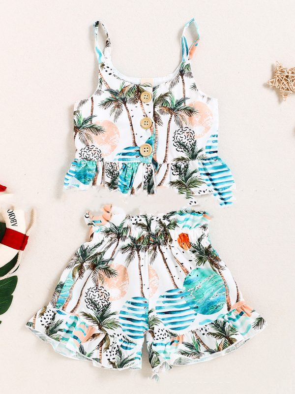 طقم تنورة وحمالة صدر للبنات بتصميم شجرة جوز الهند