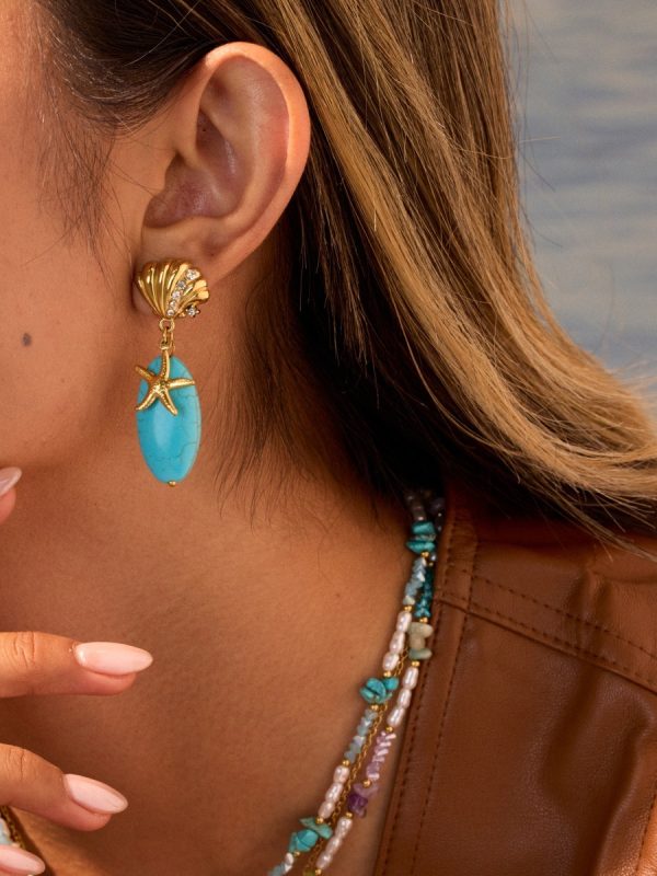 Natural Stone Turquoise Earrings Stainless Steel Eardrop Earrings