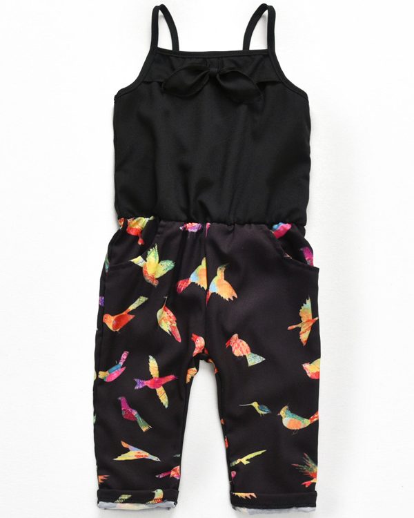 جمبسوت أسود مطبوع للبنات