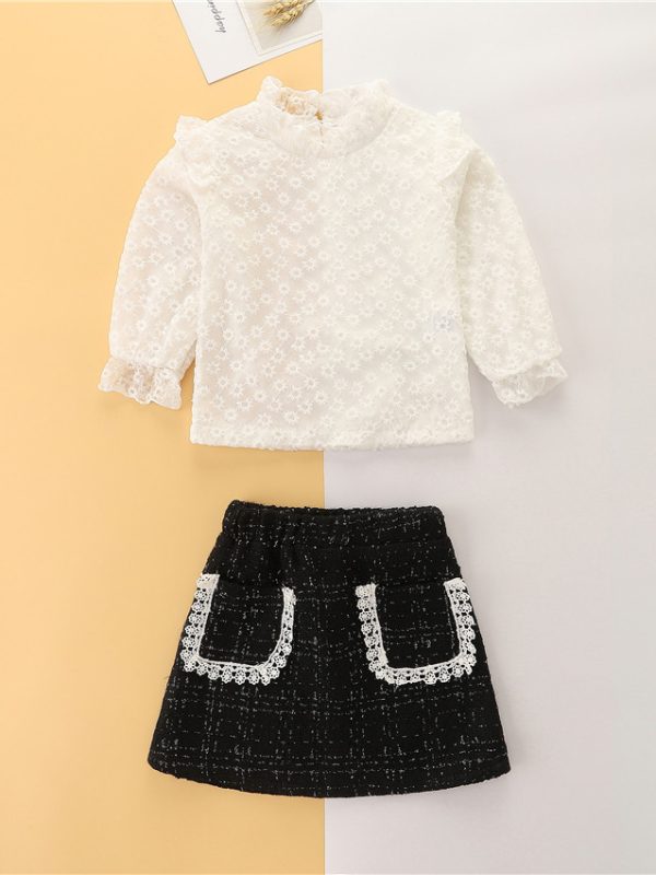 طقم تنورة وبلوزة دانتيل للبنات بتصميم هاوندستوث