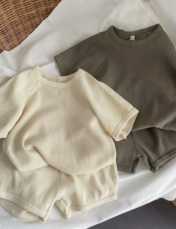 Short Sleeve Top Suit Waffle Baby Wear Outside Home