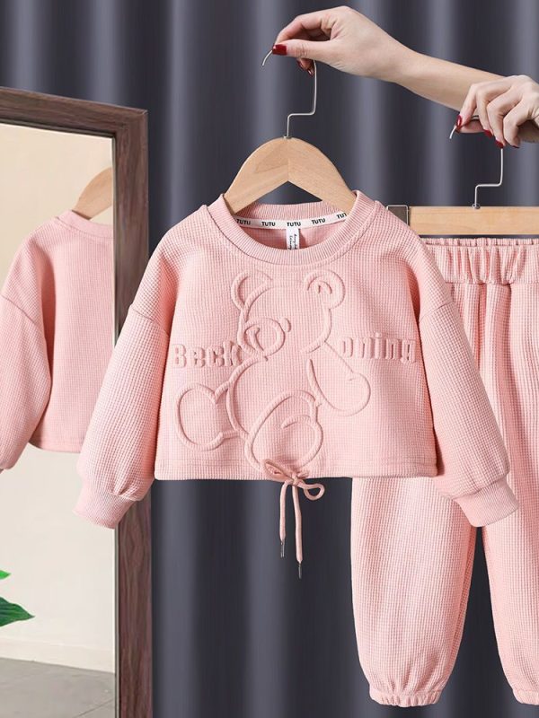 طقم هودي للبنات بتصميم دب