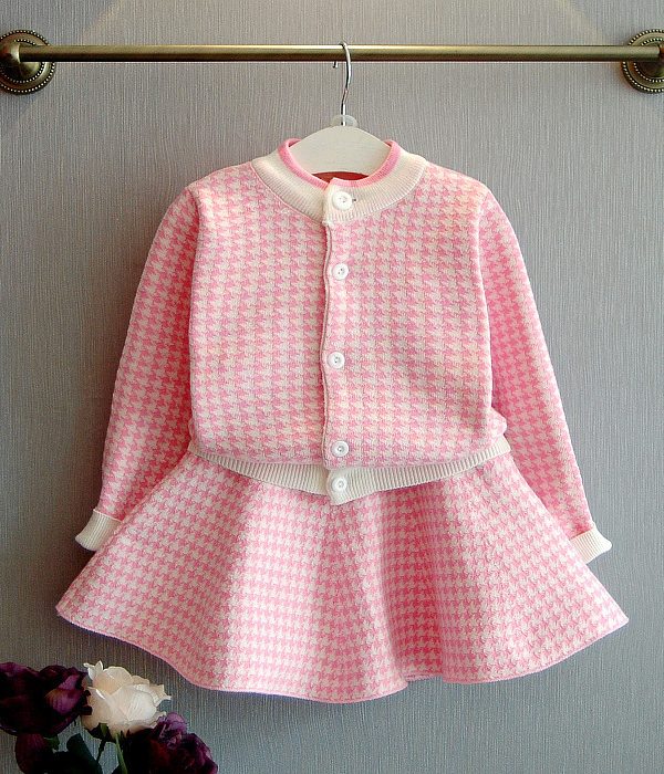 طقم كنزة صوفية سميكة ودافئة للبنات، مكون من قطعتين