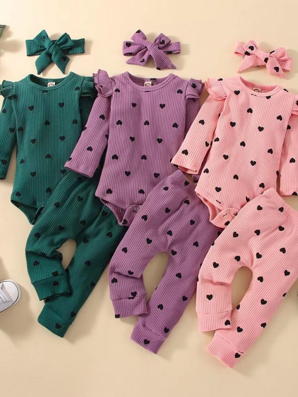 ملابس الأطفال الرضع بقبعات مزينة بفيونكات مطبوعة