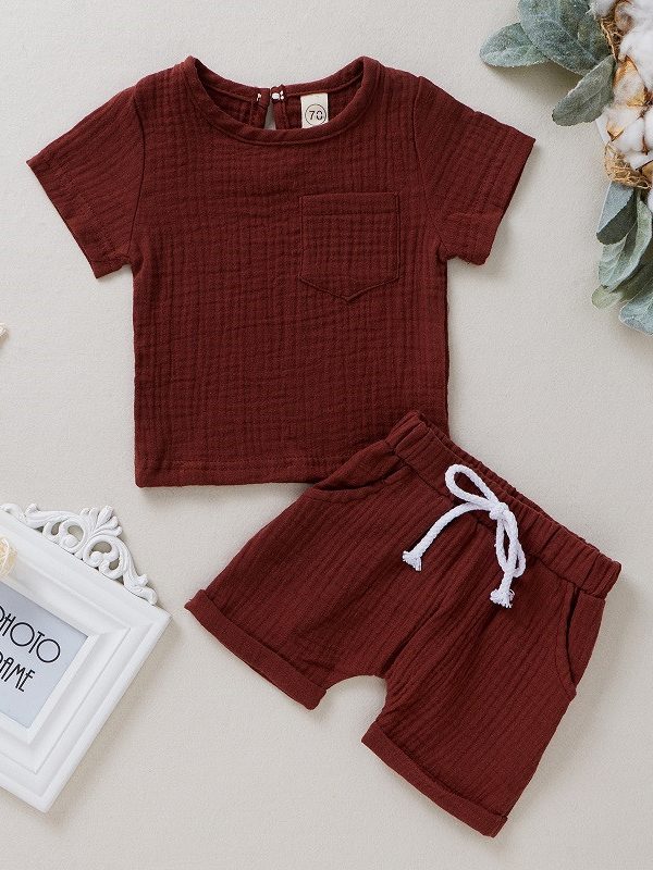 شورت قصير الأكمام من قطعتين من القطن المزدوج الكريب