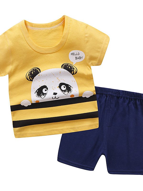 طقم ملابس صيفي للأطفال مكون من قطعتين: تيشيرت قطني بأكمام قصيرة وشورت بأكمام قصيرة