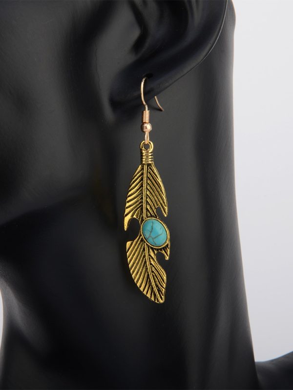 Vintage Feather Inlaid With Turquoise Leaf Pattern